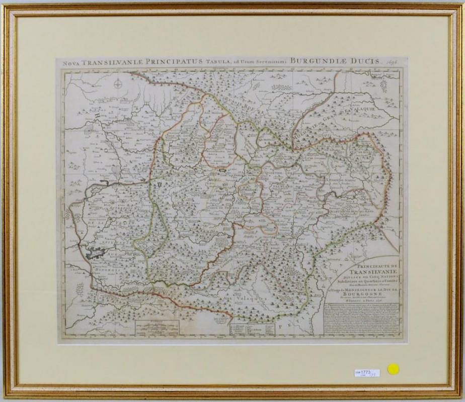 Appraisal: Framed French Hand Colored Map Of Transylvania Framed French hand