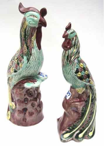 Appraisal: TWO CHINESE PORCELAIN LONG-TAILED BIRDS Each hand painted with green