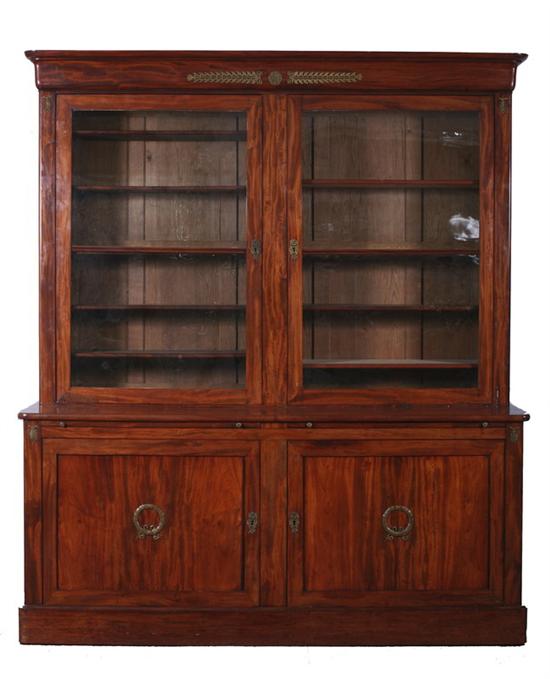 Appraisal: FRENCH RESTORATION LOUIS XVIII MAHOGANY BIBLIOTHEQUE th century Stepped-back upper