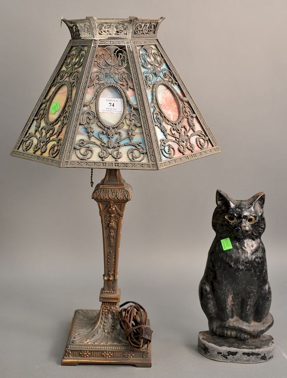 Appraisal: Two piece lot including panel shade table lamp ht in