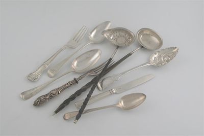 Appraisal: A mixed lot of flatware and cutlery including two punch