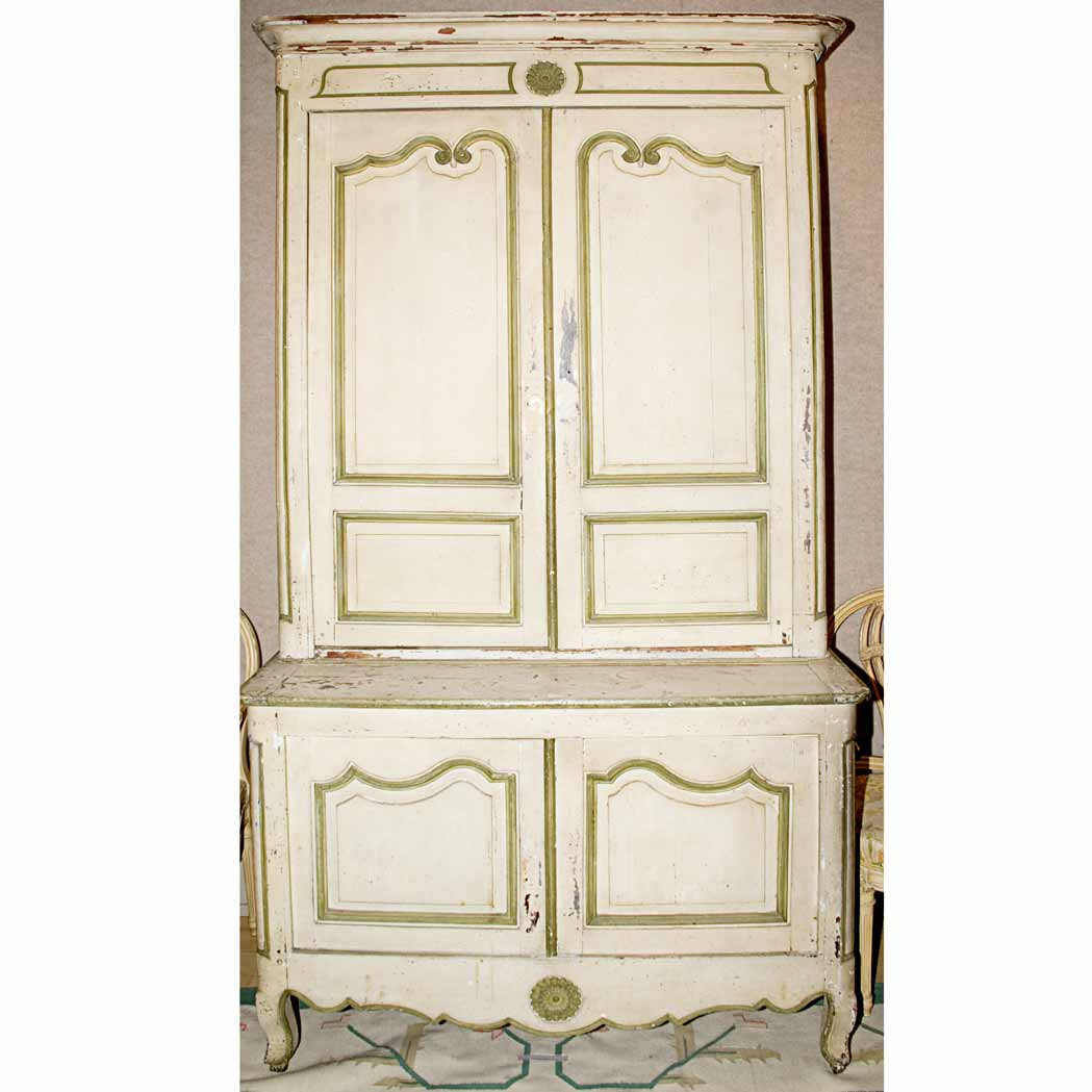 Appraisal: Provincial Louis XV Painted Buffet en Deux Corps Height feet