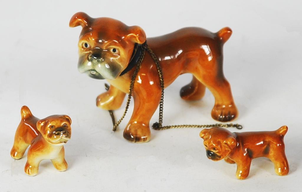 Appraisal: GOEBEL CHINA GROUP OF THREE BULL DOGS with collars and