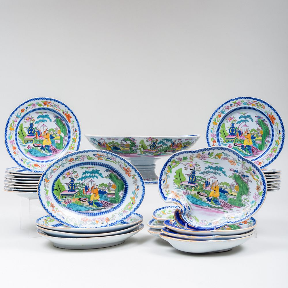 Appraisal: Mason's Ironstone Transfer Printed and Enriched Part Dessert Service Blue