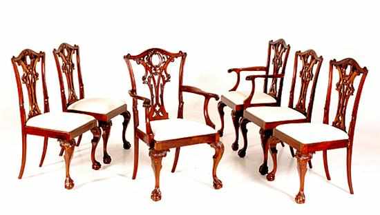 Appraisal: Set of six Chippendale style mahogany dining chairs comprised of