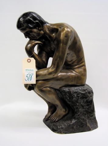 Appraisal: BRONZE SCULPTURE AFTER RODIN titled The Thinker Dimensions H x