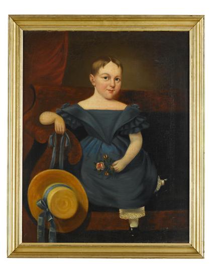 Appraisal: American School th centurylittle girl in blue holding a rose