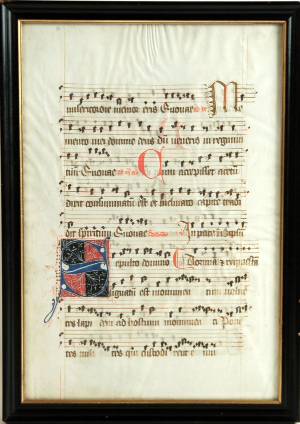 Appraisal: Illuminated manuscript Belgium th century a page of music on