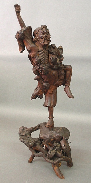 Appraisal: - Asian root carving of a bearded warrior h x