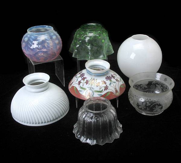 Appraisal: A group of miscellaneous glass lamp shades including milk colored