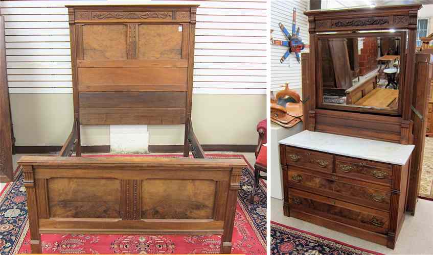 Appraisal: TWO-PIECE VICTORIAN WALNUT BEDROOM FURNITURE SET American last quarter of