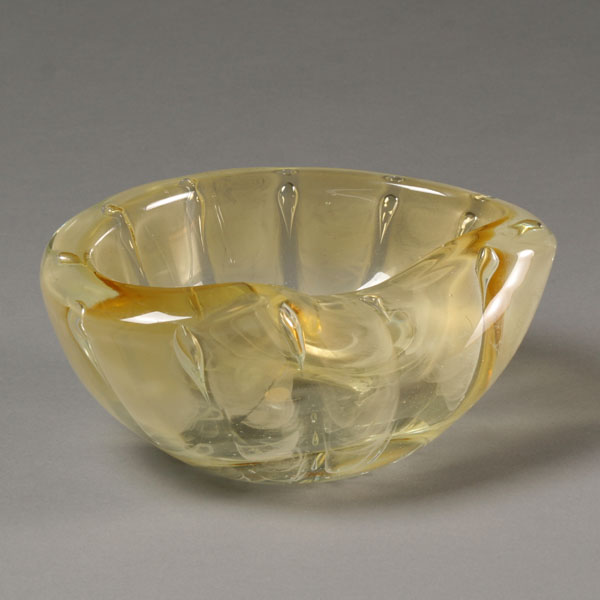 Appraisal: VAMSA executed by Alfredo Barbini bubble decorated yellow glass bowl