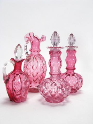 Appraisal: Group of Fenton Cranberry Glass including two '' bottles with