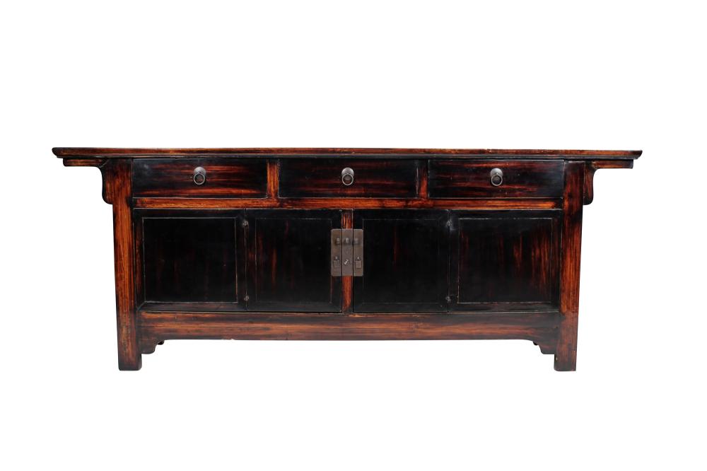 Appraisal: ASIAN LACQUERED SIDEBOARDthree drawers above two folding doors inches wide