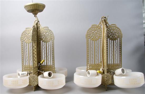 Appraisal: A Pair of Modern Pierced Brass Hanging Light Fixtures Height