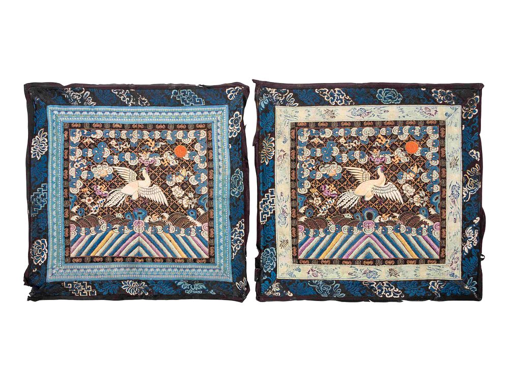 Appraisal: A Pair of Chinese Embroidered Silk Rank Badges Buzi A