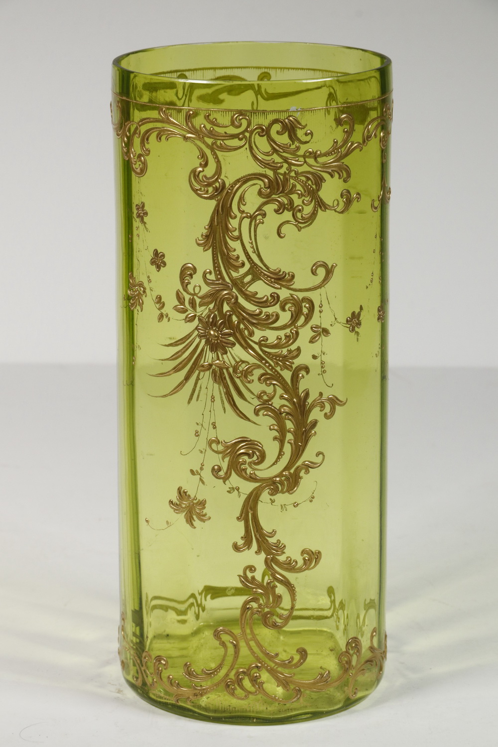 Appraisal: ENAMELED GLASS VASE Late th c Continental Cylindrical Yellow Blown