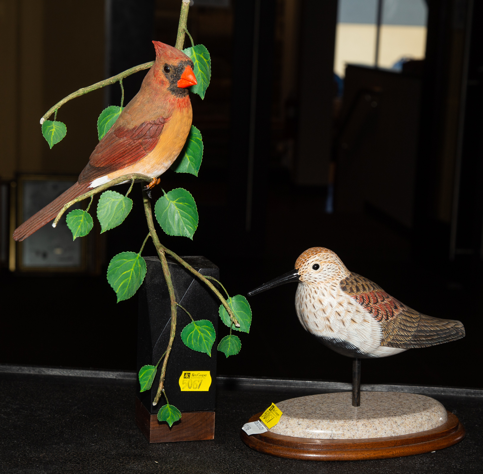 Appraisal: TWO CARVED WOOD BIRDS Includes Richard Case sandpiper in H