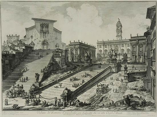 Appraisal: Giovanni Battista Piranesi Italian - Veduta Romano Campidoglio con Scalinata