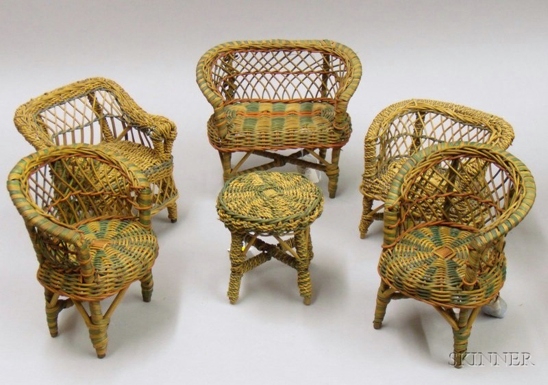 Appraisal: Group of Doll Furniture th century wicker couch settee three