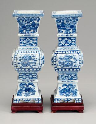 Appraisal: Pair Chinese blue and white vases Ku form raised panels