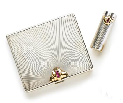 Appraisal: Tiffany Co Art Deco sterling silver ruby mounted compact and