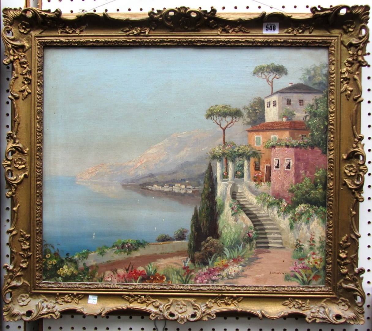 Appraisal: Sandini th century Italian coastal scenes two oil on canvas