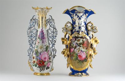 Appraisal: Two large Continental porcelain vases both painted with flowers two