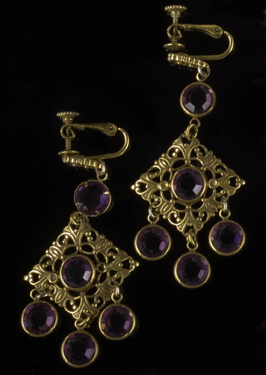 Appraisal: Pair of Gold-Toned Faux Amethyst Pendant Earrings ca composed of