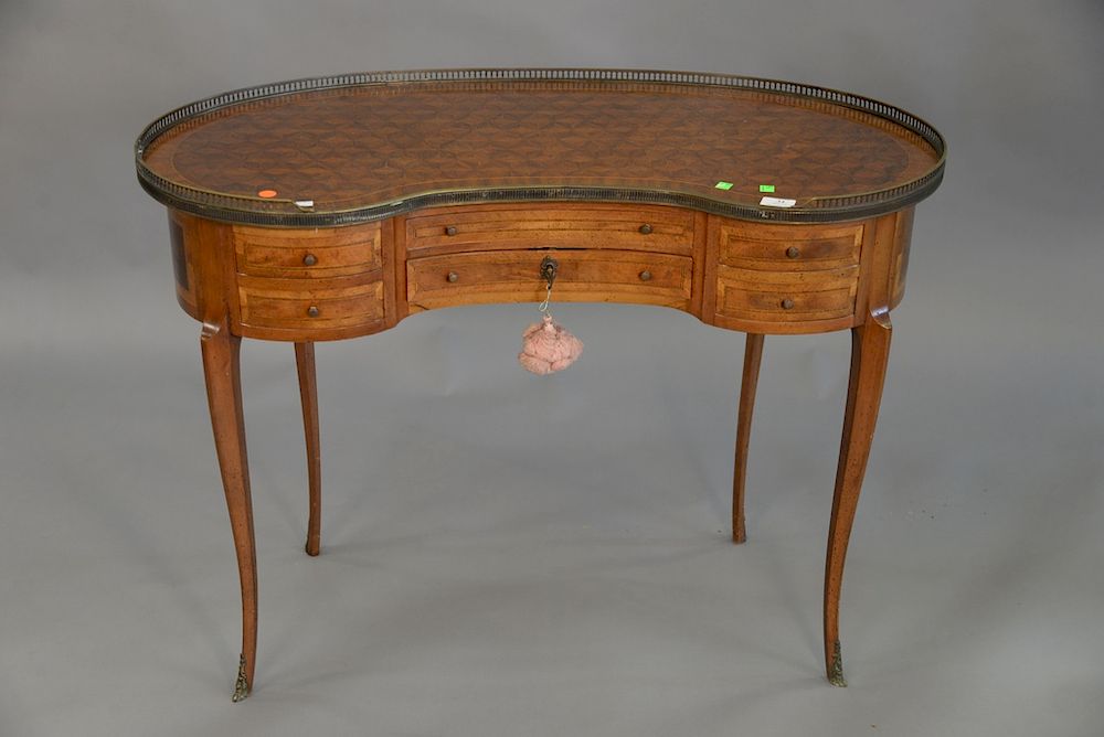 Appraisal: Louis XVI style kingwood and fruitwood petite bureau kidney form