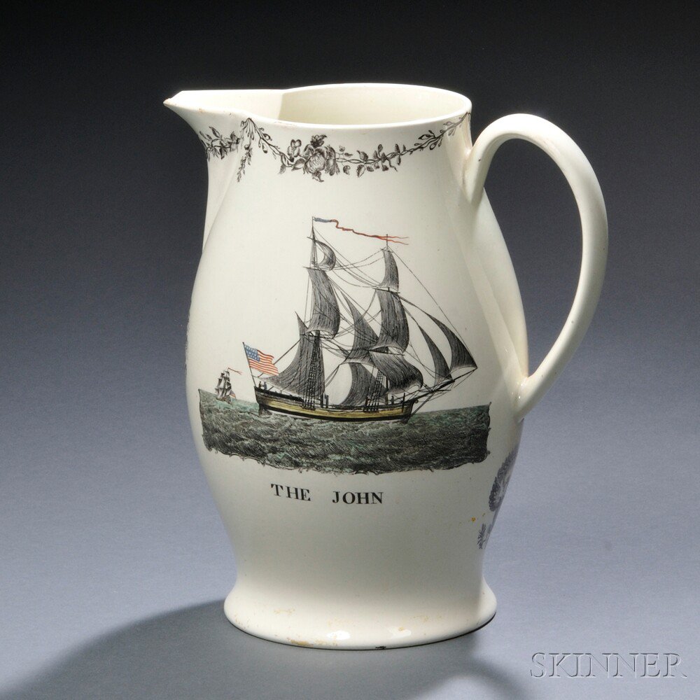 Appraisal: Transfer-decorated Liverpool Creamware Jug England early th century one side