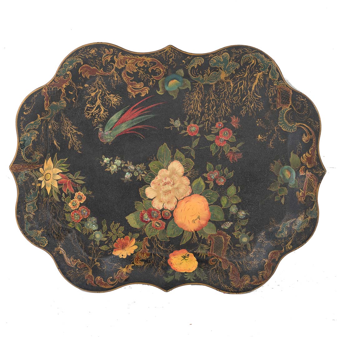 Appraisal: Victorian inlaid toleware tray second half- th century shaped tray