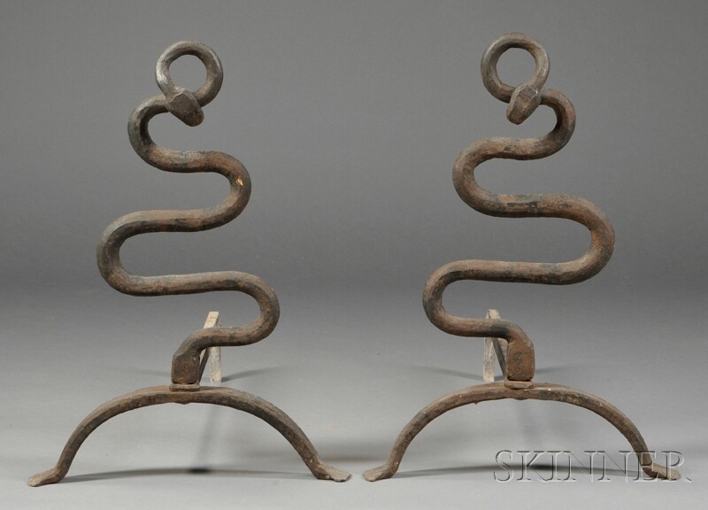 Appraisal: Cast Iron Snake-form Andirons America late th early th century