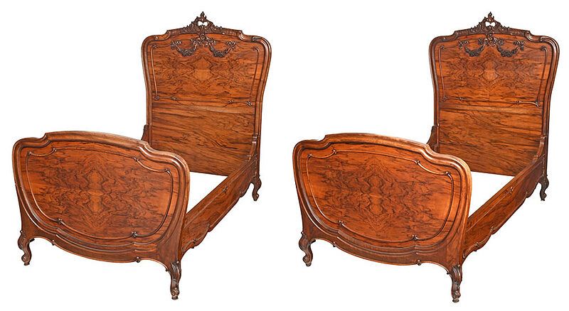 Appraisal: Pair Louis XV Style Carved Walnut Twin Beds French late