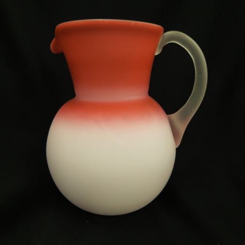 Appraisal: Victorian Cranberry Satin Art Glass Pitcher Mt Washington type cranberry