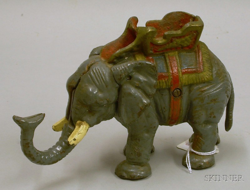 Appraisal: Hubley Cast Iron Elephant Mechanical Bank c s gray with