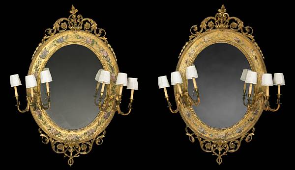 Appraisal: A pair of Louis XVI style paint decorated carved giltwood