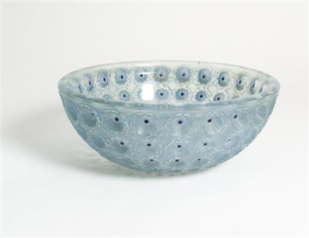 Appraisal: LALIQUE 'NEMOURS' CIRCULAR BOWL DESIGNED clear frosted and enamelled glass