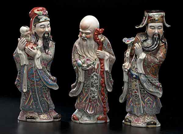 Appraisal: Chinese Deities Chinese three deities all with four character marks