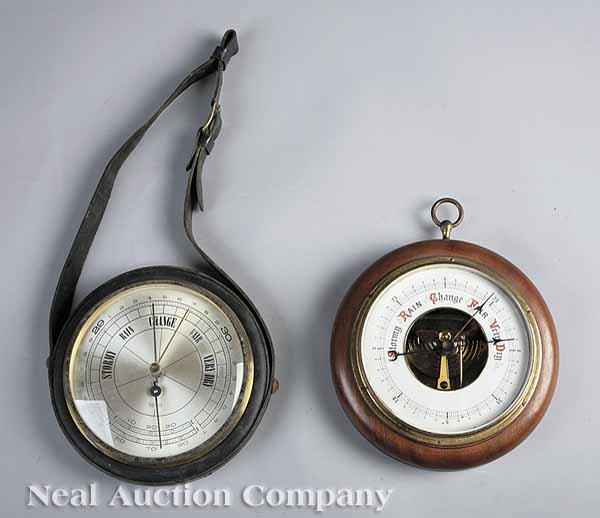 Appraisal: Two Vintage Continental Wheel Barometers one with leather strap the