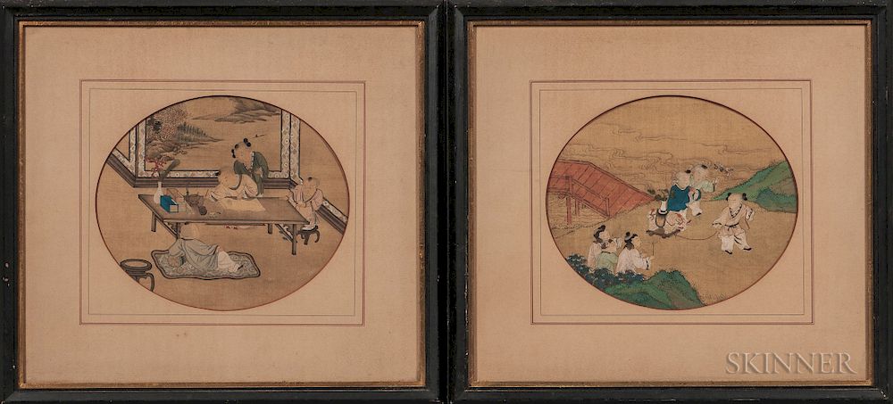 Appraisal: Pair of Paintings Depicting Boys at Play Pair of Paintings