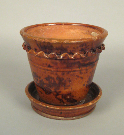 Appraisal: Pennsylvania redware flower pot th c with manganese splash decoration