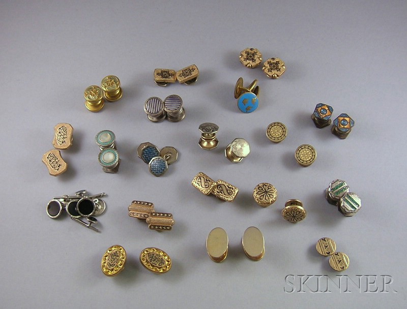 Appraisal: Approximately Nineteen Pairs of Mixed Metal and Enamel Cuff Links