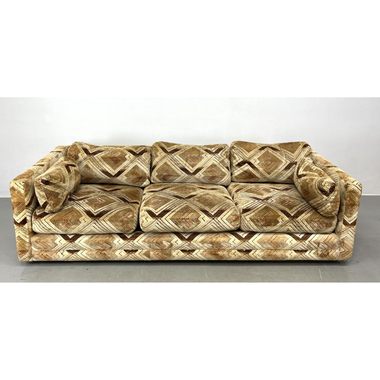 Appraisal: s Modern Upholstered Sofa Diamond Pattern Dimensions H inches W