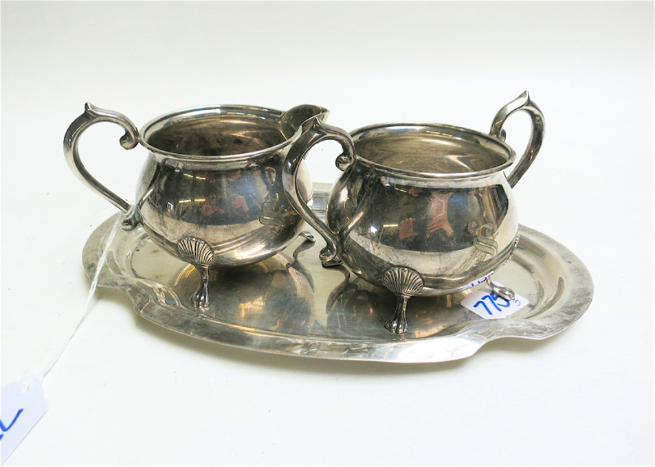 Appraisal: STERLING SILVER CREAM PITCHER SUGAR BOWL AND TRAY by F