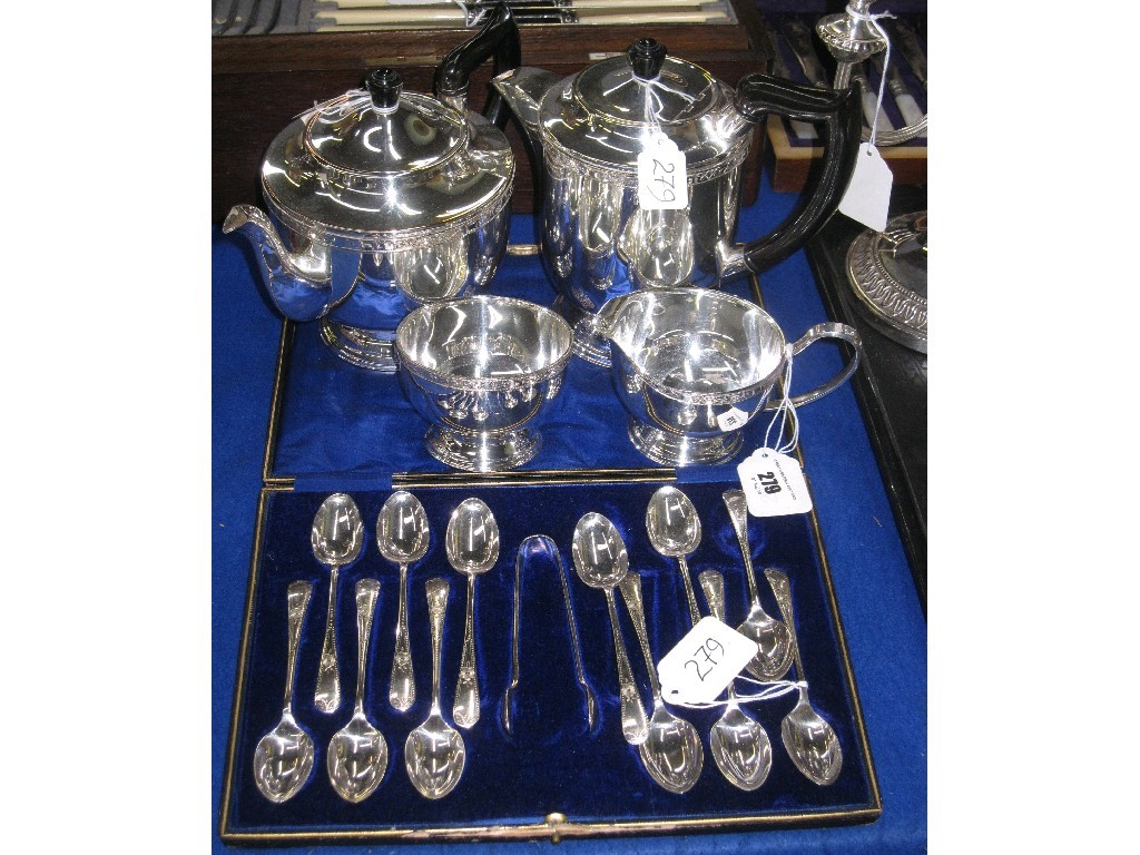 Appraisal: Lot comprising four piece EP tea service and cased spoon