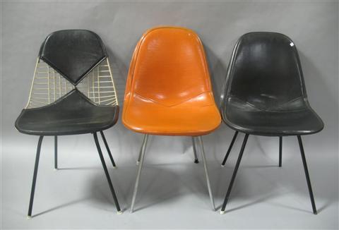 Appraisal: THREE CHARLES AND RAY EAMES STYLE WIRE CHAIRS One black