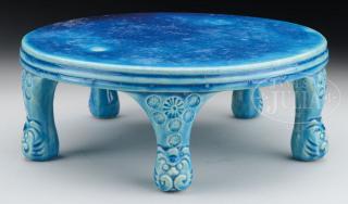 Appraisal: TWO TURQUOISE GLAZED PORCELAIN STANDS Please Note The image for