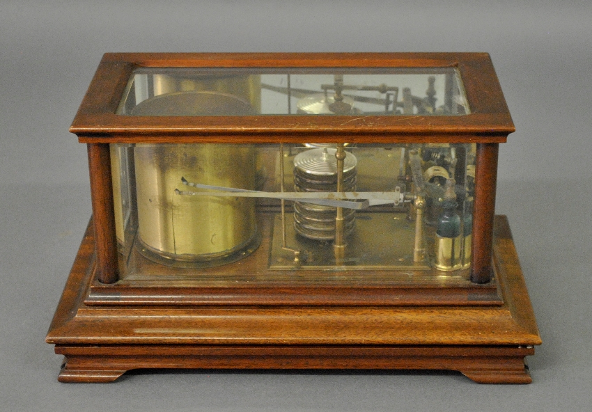 Appraisal: - Short Mason mahogany and beveled glass aneroid barometer barograph