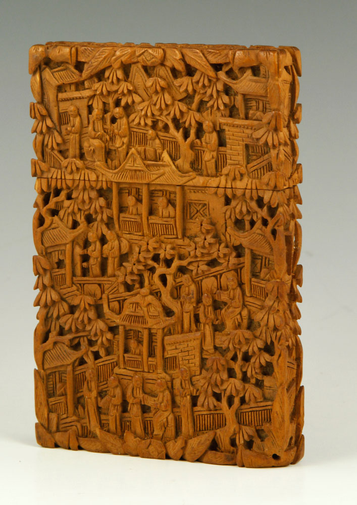 Appraisal: - th C Carved Sandalwood Card Case Rare carved sandalwood